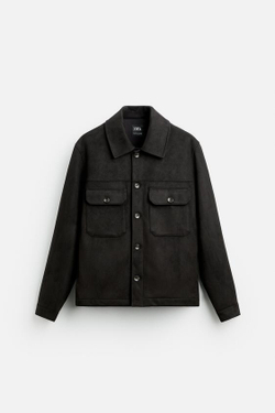 ZARA КУРТКА-РУБАШКА ИЗ ИСКУССТВЕННОЙ ЗАМШИ, ЧЕРНЫЙ