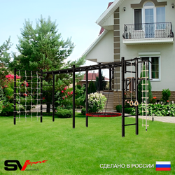 Уличная шведская стенка Sv Sport рукоход х 2 с комплектом турник прямой У52444 (Турник/Брусья/Гнездо 80см/Канат/кольца/лестница/Сетка)