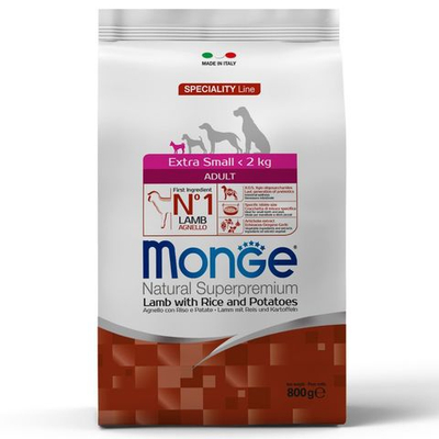 Cухой корм Monge Dog Speciality Line Extra Small корм для взрослых собак миниатюрных пород ягненок с рисом и картофелем