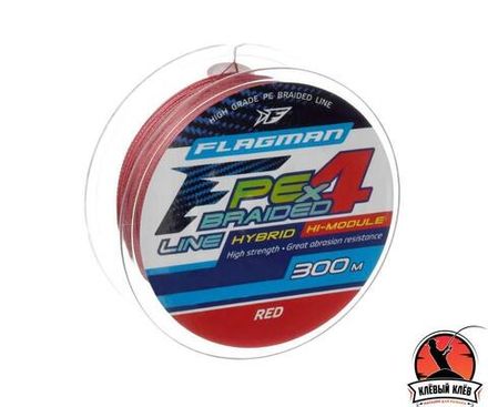 FLAGMAN Шнур PE Hybrid F4 300м Red 0,45мм 29,5кг 65lb