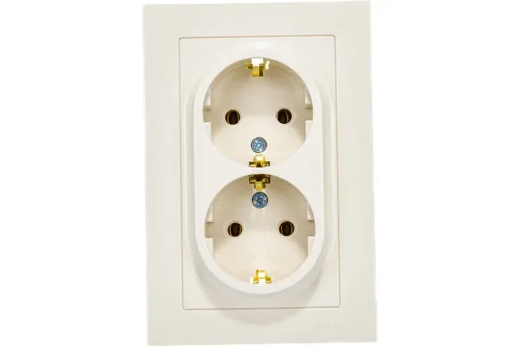 Розетка Systeme Electric ATLASDESIGN с заземлением двойная + рамка бежевая 35986