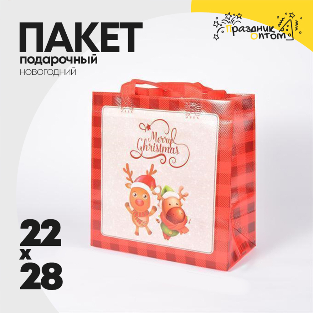 пакет 22 х 28 подарочный олени новогодний (красный)