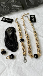 Колье Византия биколор с черным жемчугом Майорка, оттенки золото и графит