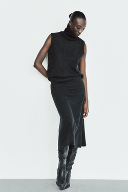 ZARA ТОП ИЗ МЯГКОЙ ТКАНИ С ВЫСОКИМ ВОРОТНИКОМ, ЧЕРНЫЙ