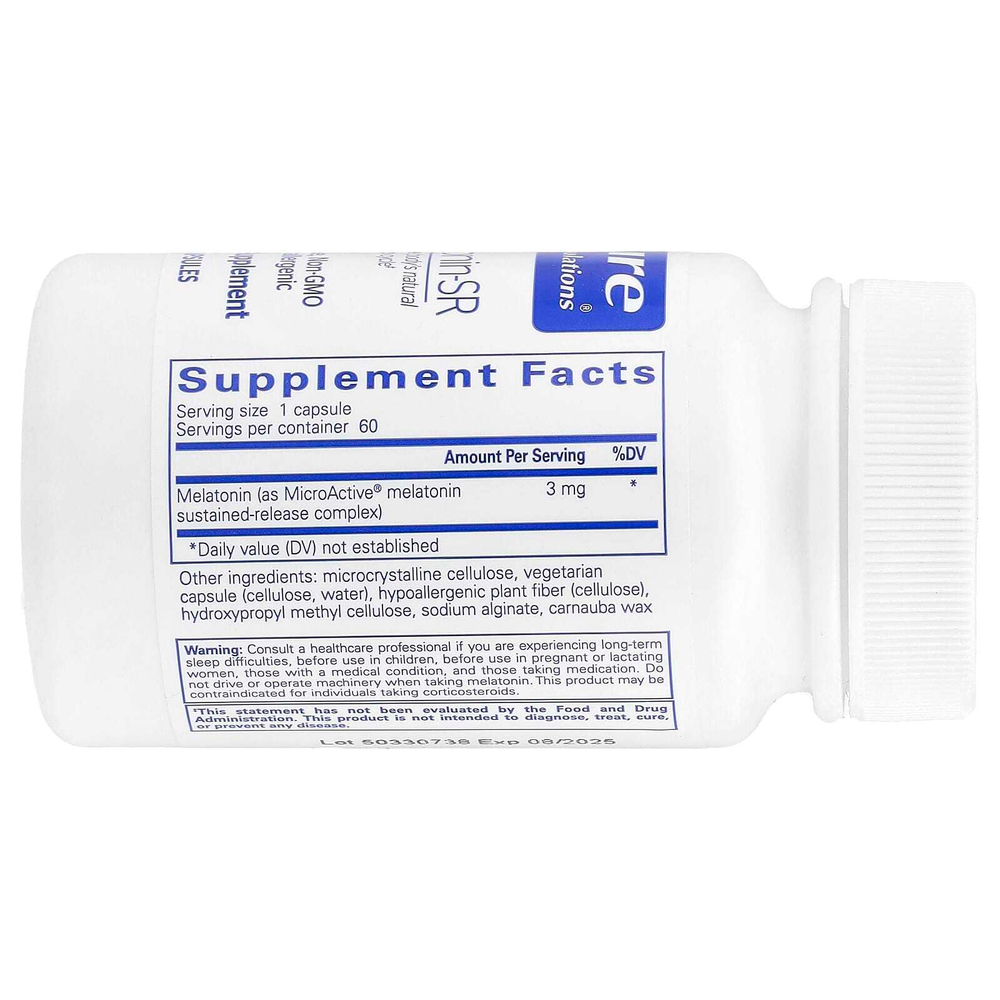 Pure Encapsulations, Мелатонин-SR, 3 мг, 60 капсул