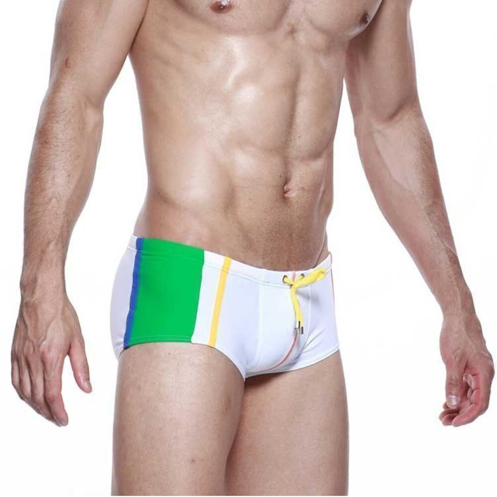 Мужские плавки белые Seobean Patchwork Swimwear White Green Red 40807