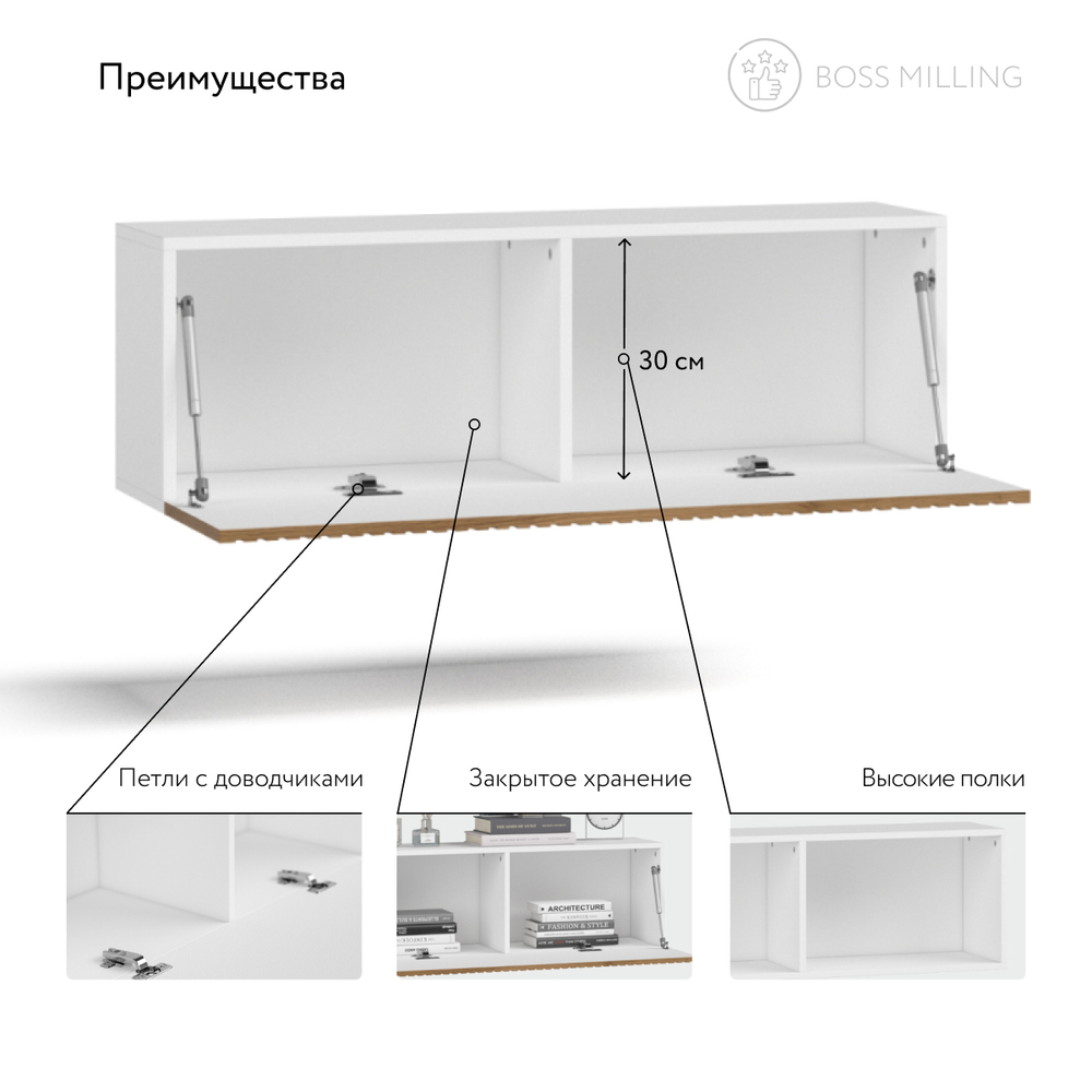 ТВ Тумба BOSS MILLING 100 Белый снег, Дуб американский