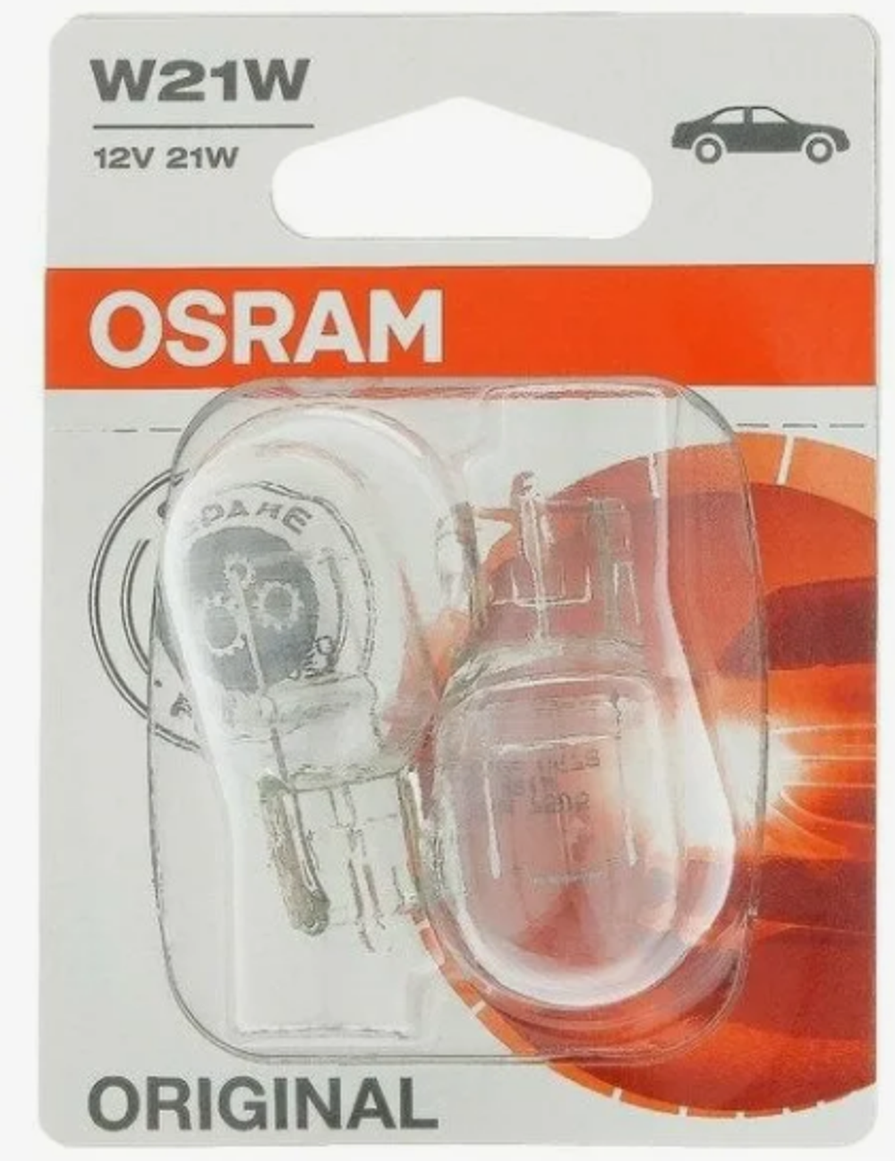 Автолампа  W 12-W21W (без цок) 1конт (W3x16d) БЕЛАЯ Osram #7505-2BL (бл2шт) ORIGINAL