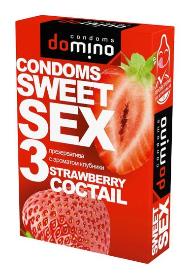 Презервативы для орального секса DOMINO Sweet Sex с ароматом клубничного коктейля  - 3 шт.