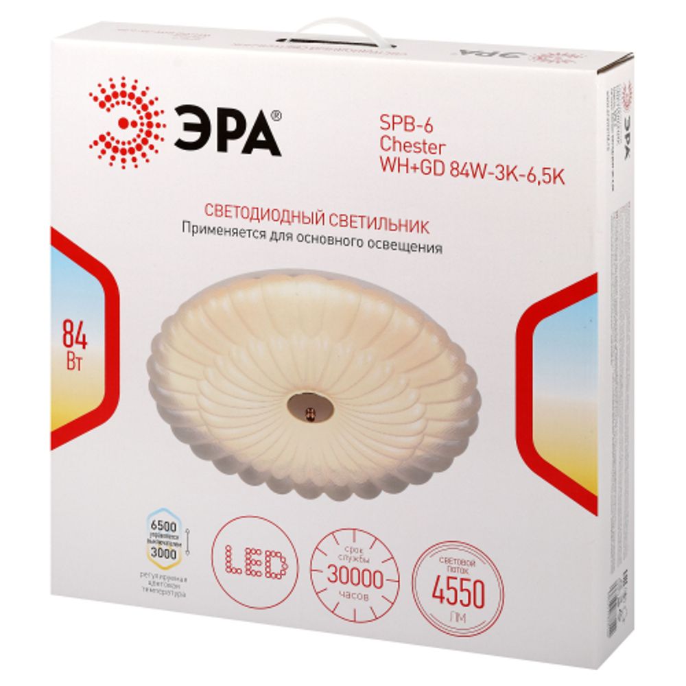 Светильник потолочный светодиодный ЭРА SPB-6 Chester 84W-3K-6,5K WH+GD без ДУ | Светильники SPB-6 без ДУ