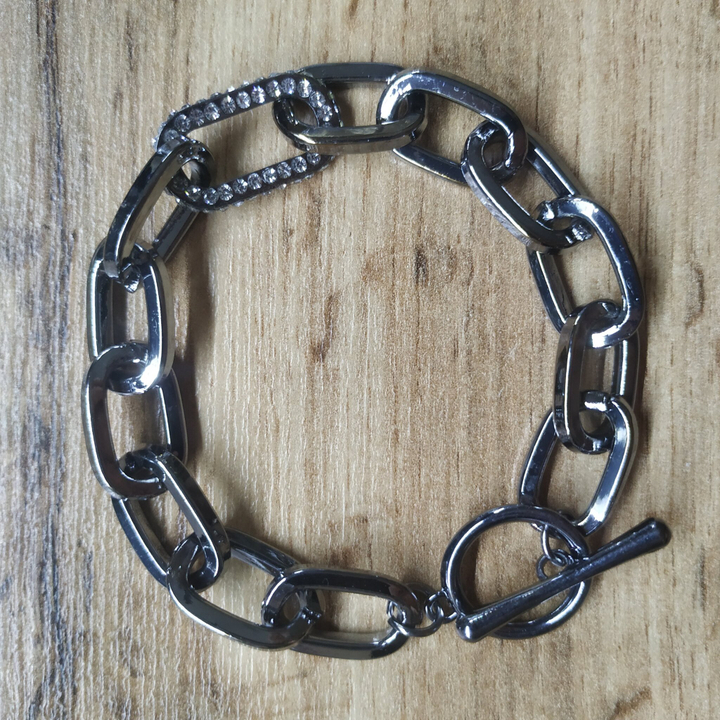 Браслет-тоггл "Цепи" плетение якорное овал плоский 18 мм металл графитовый