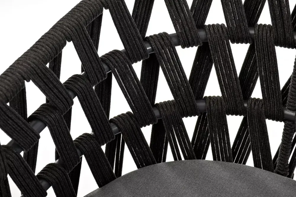"Диего" стул плетеный из роупа, основание дуб, каркас из стали темно-серый (RAL7024) муар, роуп темно-серый круглый, ткань серая