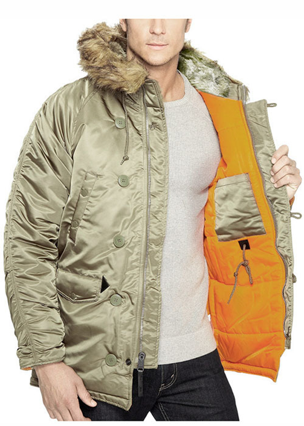 Slim Fit N-3B Parka (бежевая - dark khaki/orange)