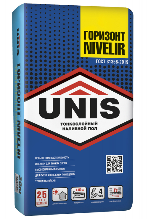 Наливной пол UNIS ГОРИЗОНТ NIVELIR высокопрочный тонкослойный  20 кг