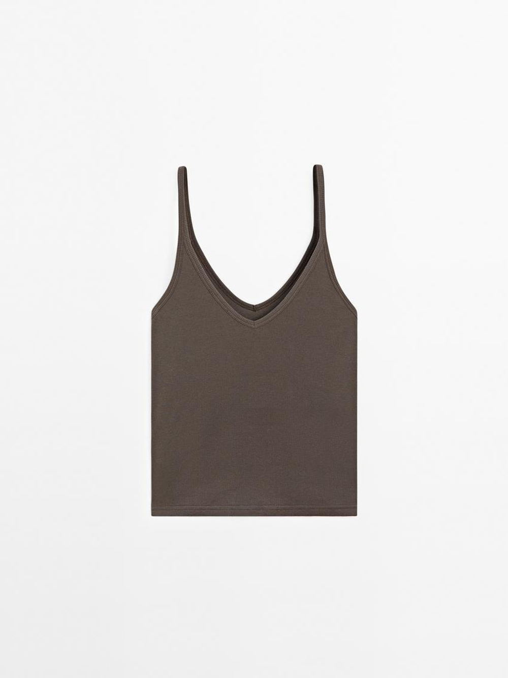 Massimo Dutti Топ из 100% хлопка, коричневый