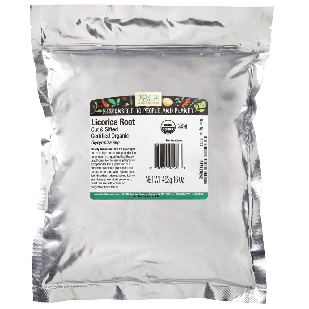 Frontier Co-op, Органический нарезанный и просеянный корень солодки, 453 г (16 унций)