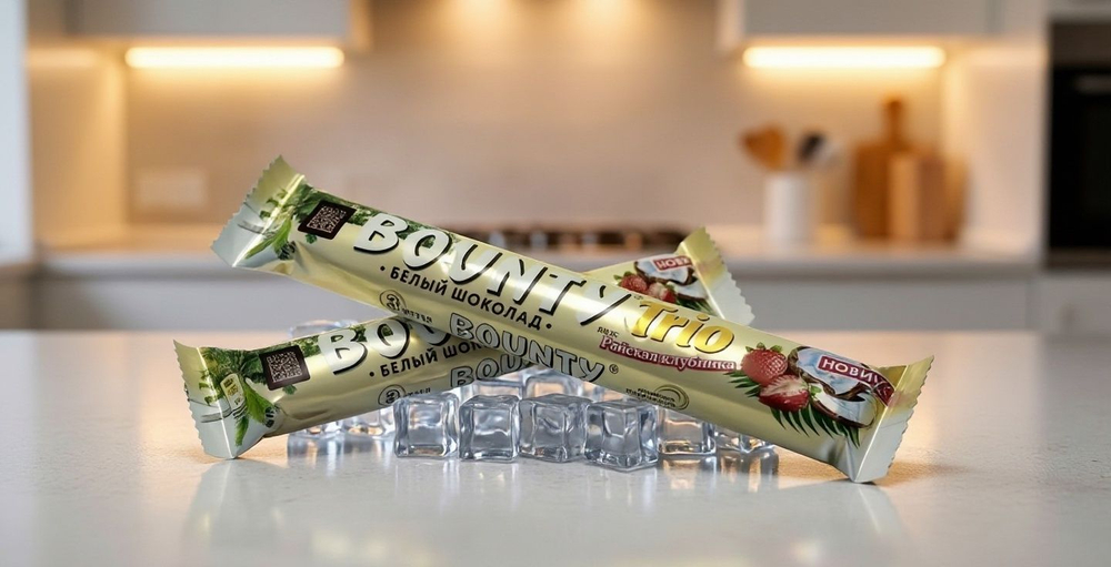 Шоколадный батончик Bounty Trio Райская клубника в белом шоколаде 78 гр 1 шт
