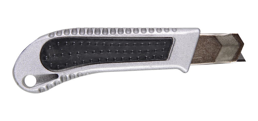 Нож с выдвижным лезвием 18 мм, металлический корпус, металлическая направляющая, автоматический фиксатор, Вихрь