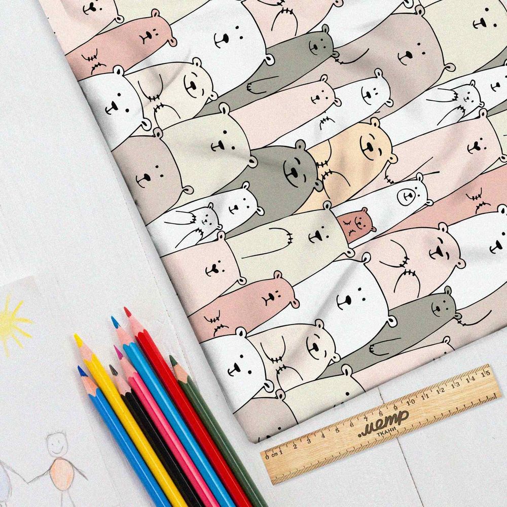 Ткань лен толпа медведей