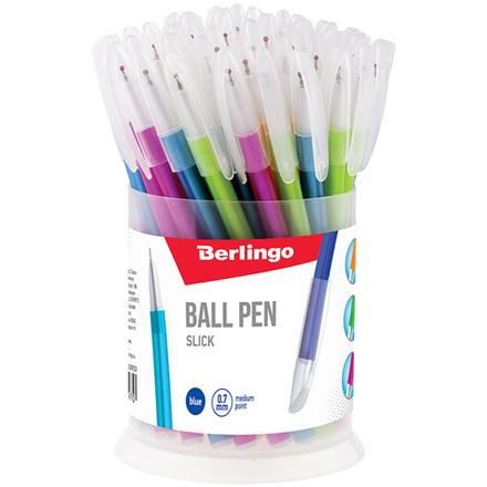 Ручка шариковая Berlingo "Slick" синяя, 0,7мм, игольчатый стержень, корпус ассорти