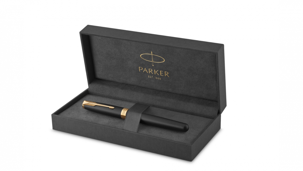 Ручка роллер Parker Sonnet Matte Black GT 1931518, стержень: F, цвет чернил: black, в подарочной упаковке