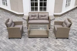 "Филадельфия" лаунж-зона из искусственного ротанга, цвет соломенный, цвет подушек бежевый