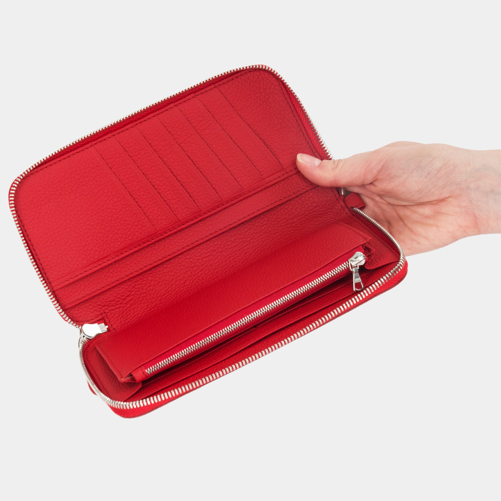 Кожаный кошелек женский, теленок красного цвета