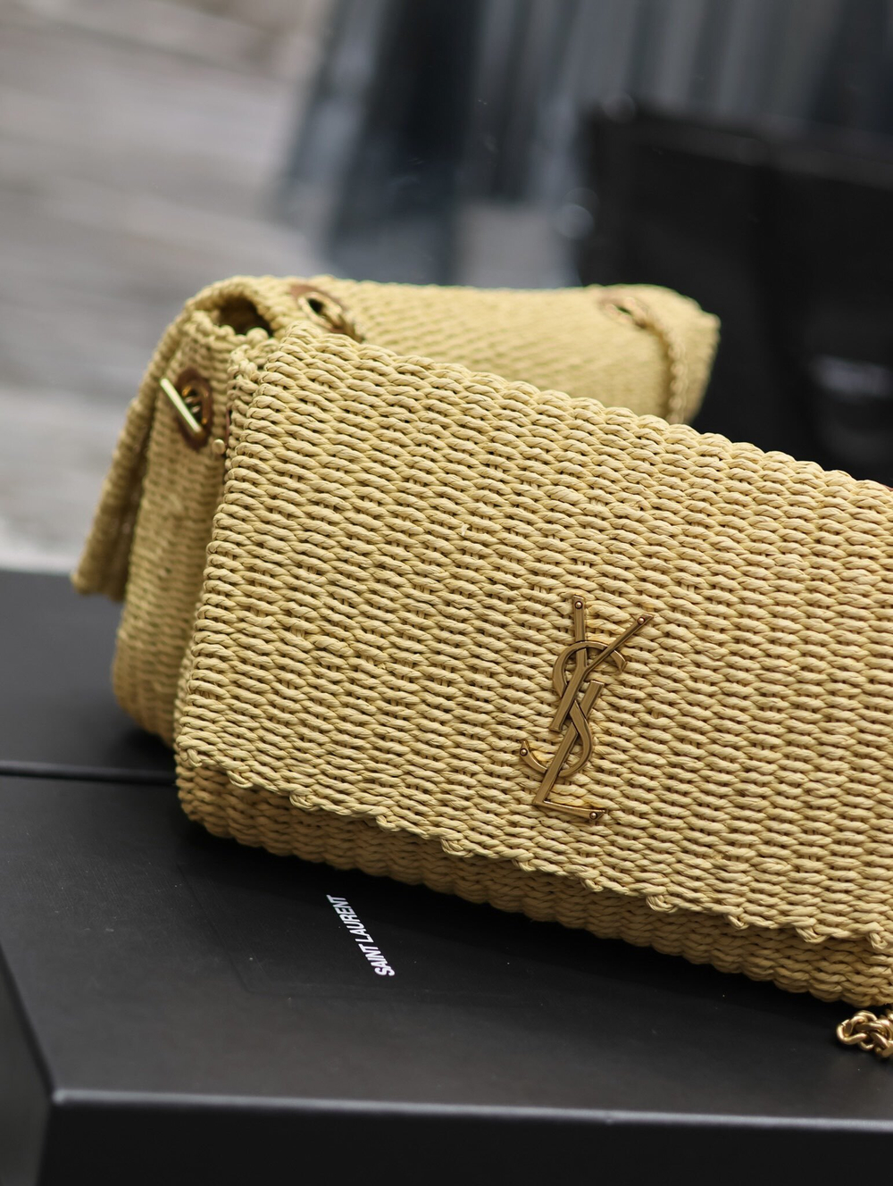 Saint Laurent Kate Medium Supple Chain Bag in Raffia 28 cm