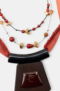 ZARA НАБОР ИЗ ДВУХ КОЛЬЕ ИЗ ТКАНИ С КАМНЕМ И БУСИНАМИ, КОРИЧНЕВЫЙ