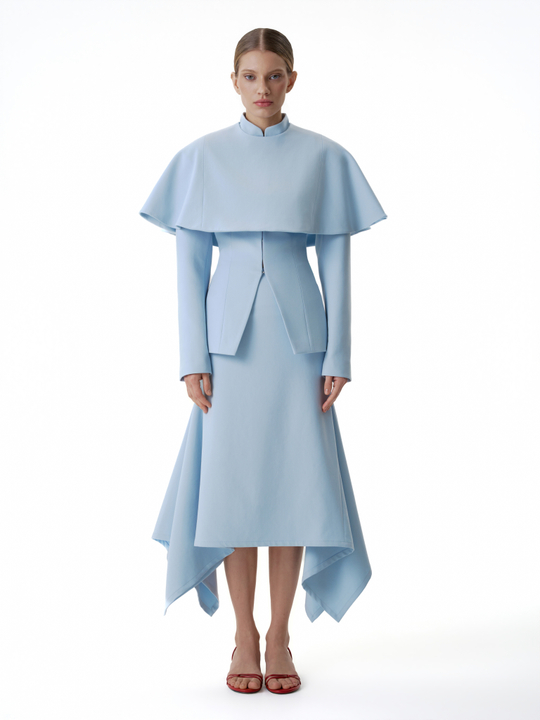 Юбка с клиньями костюмная голубая