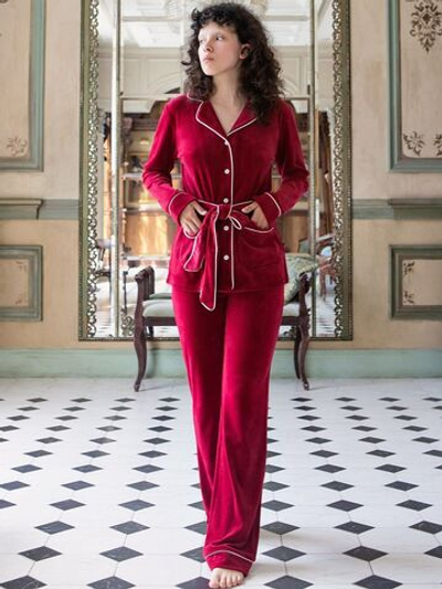 Роскошный домашний костюм из велюра (Размер: S) (Цвет: бордовый)