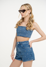 Джинсовые шорты со стразами DAN MARALEX