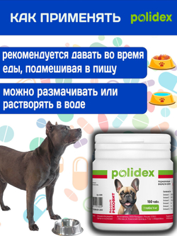 Polidex Recovit для собак, Кормовая добавка для восстановления организма после операций, травм, больших потерь крови, Полидекс Рековит, 150 таб