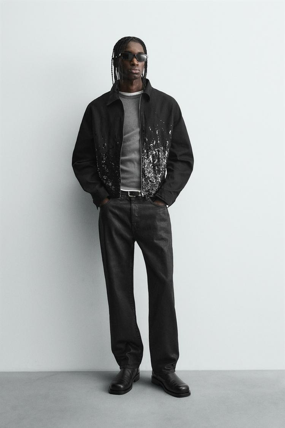 ZARA УКОРОЧЕННАЯ КУРТКА С ПАЙЕТКАМИ, ЧЕРНЫЙ