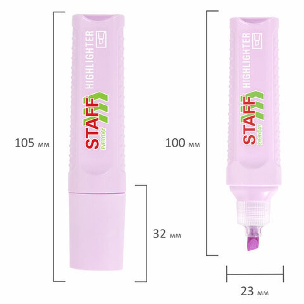 Текстовыделитель STAFF "EVERYDAY HL-707", ЛАВАНДОВЫЙ, линия 1-5 мм, скошенный наконечник, 152547