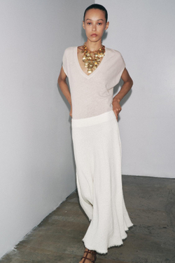 ZARA ФУТБОЛКА ИЗ ХЛОПКА И ЛЬНА, ПЕСОЧНЫЙ