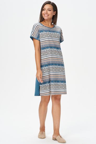 Платье женское домашнее прямого силуэта, до колена Лори N1690-E50, синее