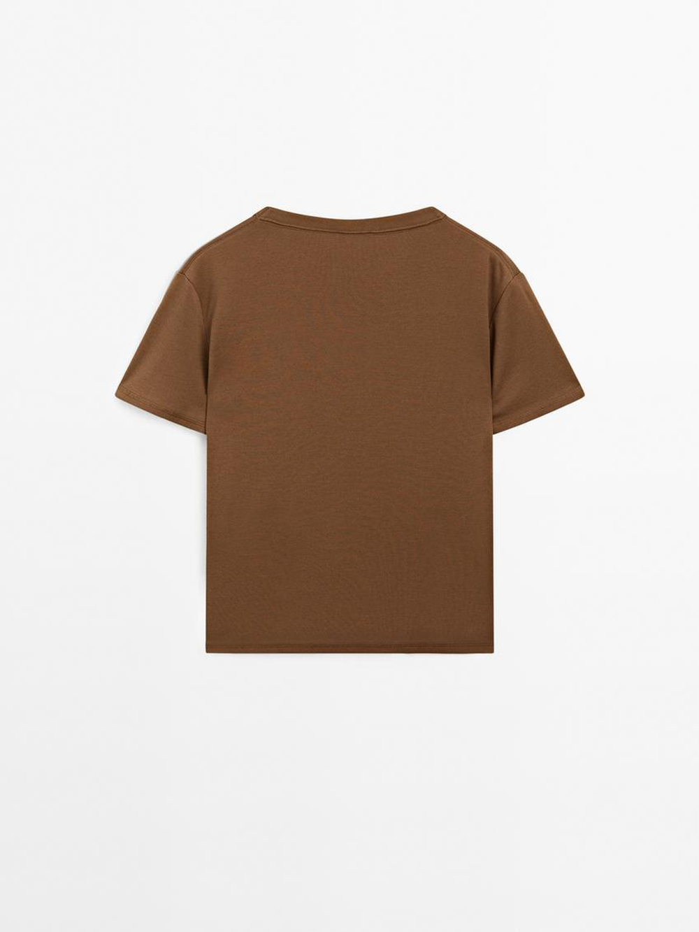 Massimo Dutti Футболка из 100% хлопка с коротким рукавом, охра