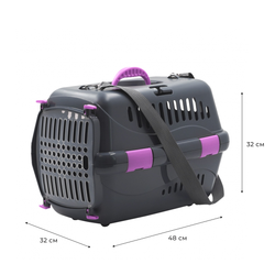 Клиппер-переноска ZOOSET с прозрачной дверцей и ремнем - М (48х32х32 см) - серый/сиреневый