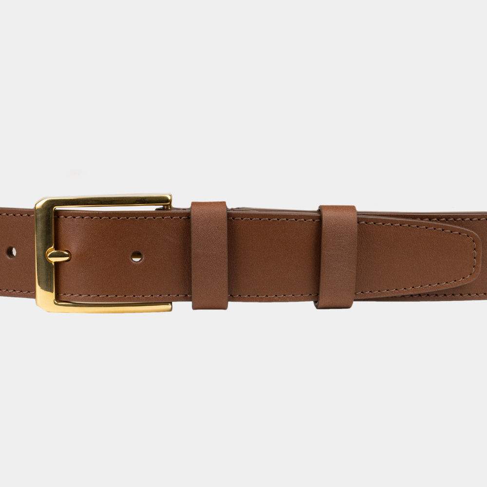 Ремень кожаный мужской для джинс из натуральной телячьей кожи 40 мм, коричневый