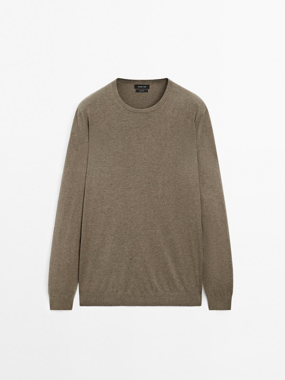 Massimo Dutti Хлопковый свитер с длинными рукавами, цвет морской волны