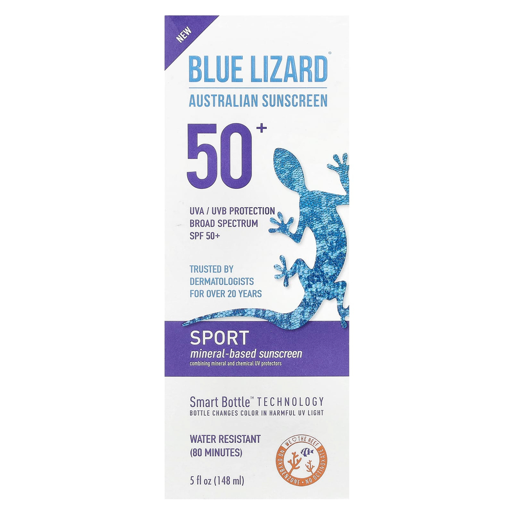 Blue Lizard Australian Sunscreen, Sport, солнцезащитное средство на минеральной основе, SPF 50+, 148 мл (5 жидк. унц.)