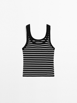 Massimo Dutti Топ на бретелях в полоску, черный