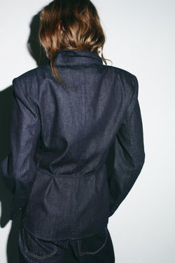 ZARA БЛЕЙЗЕР-РУБАШКА С ПОЯСОМ, ТЕМНЫЙ ИНДИГО