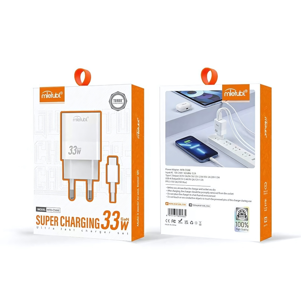 Зарядное устройство Mietubl MTB-CS06E GaN PD33W+QC3.0 3A Type-C+USB White