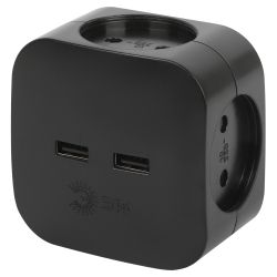 Разветвитель электрический ЭРА SP-4-USB-B на 4 розетки + 2xUSB 2400mA, без заземл 10А (черный) | Тройники