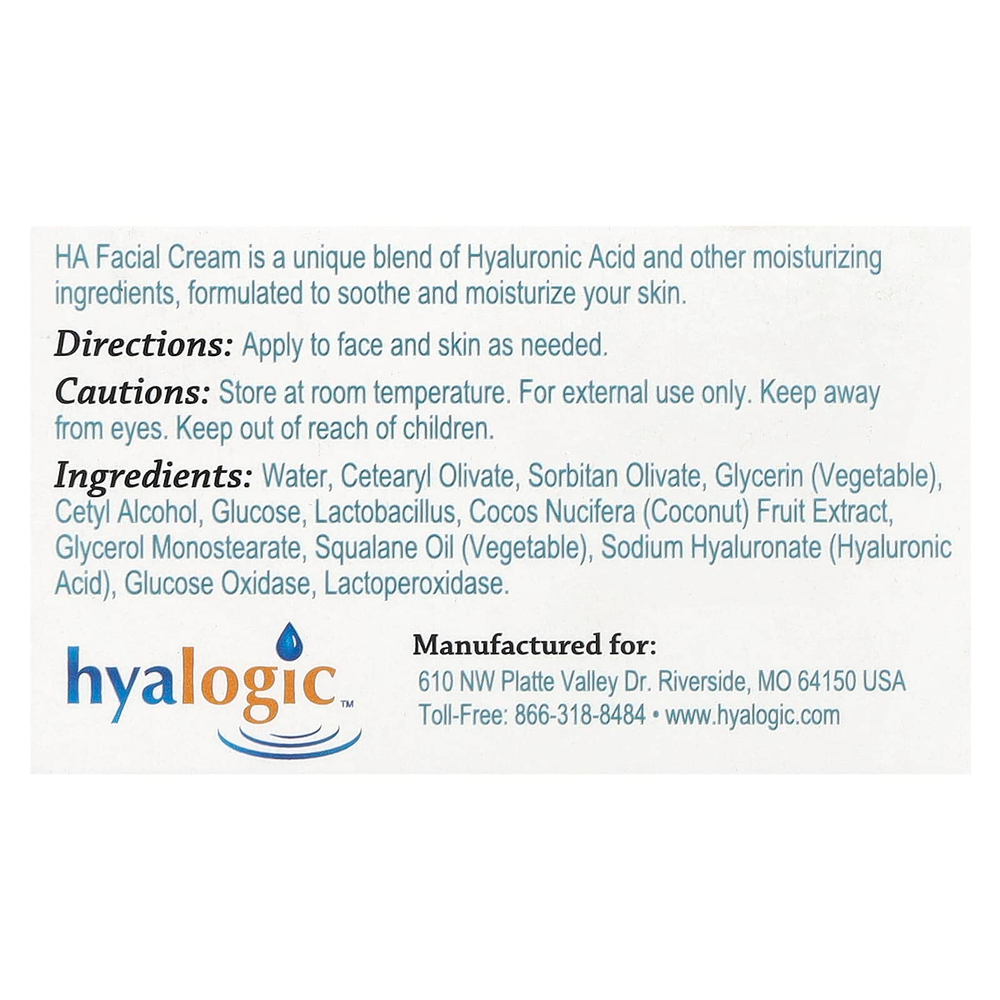 Hyalogic, крем для лица с гиалуроновой кислотой, без отдушки, 56,7 г (2 унции)