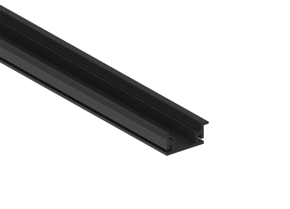 Врезной алюминиевый профиль в пол,   27х11х2000. Цвет: Черный матовый,  RAL9005, Серия:DN8ALE