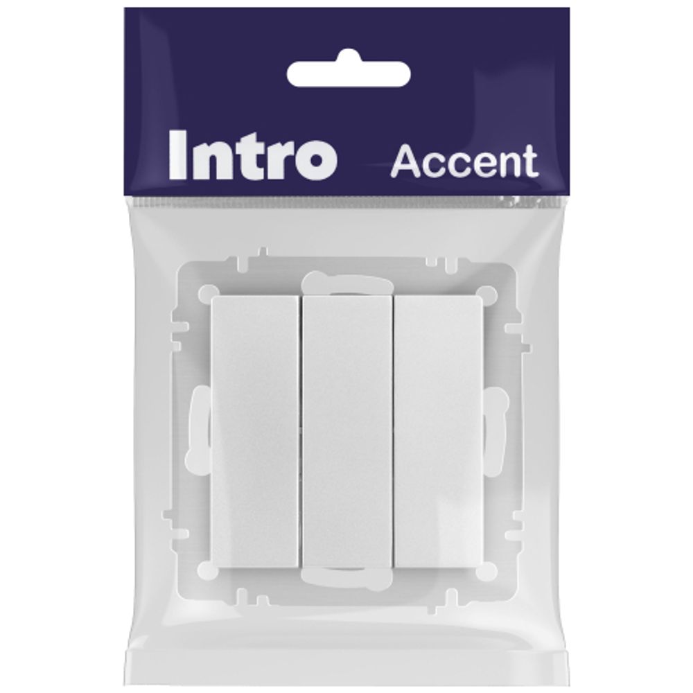 Выключатель Intro Accent 6-106-03 тройной, 10А-250В, IP20, СУ, AL/CU, алюминий