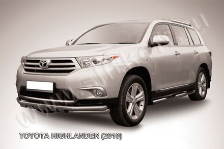 Защита переднего бампера (нержавейка) Toyota Highlander (2010-2013) d57+d57 с защитой картера (черный)